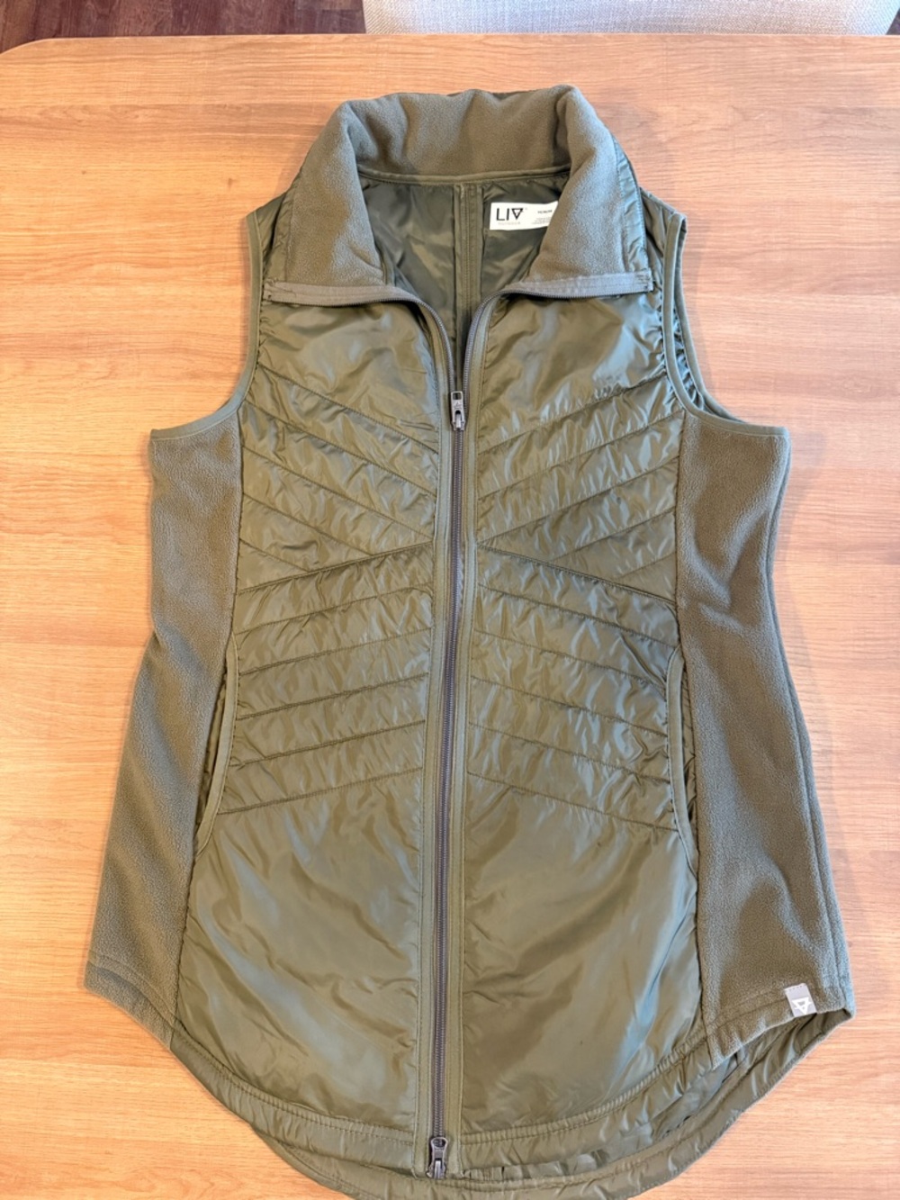 Olive Quilted Hybrid Vest - Women